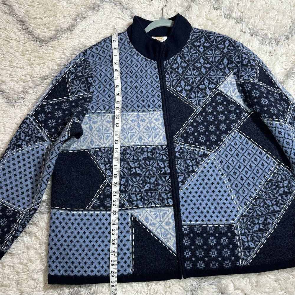 Talbots Navy and Light Blue Patchwork Bomber Jacket 100% MERINO WOOL - Picture 9 of 10